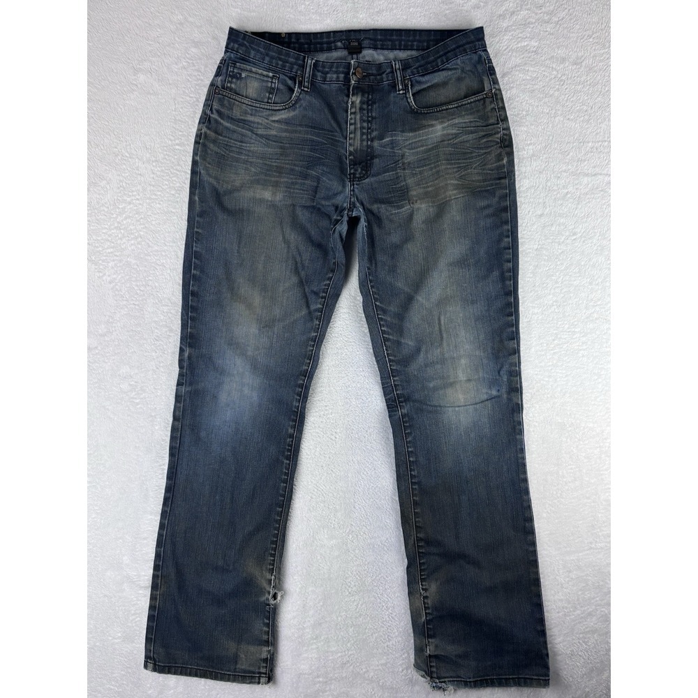 Kenneth Cole New York Men's Jeans 34x34 Blue Denim Straight Leg Shark Bite Hem